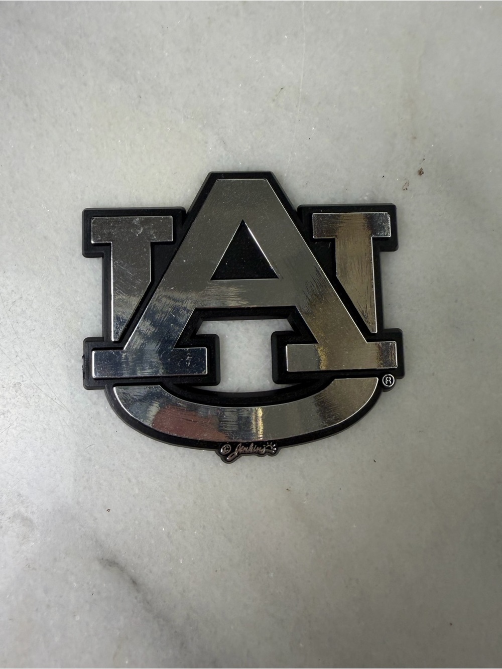 Auburn University Metallic AU Logo Emblem - Silver and Black